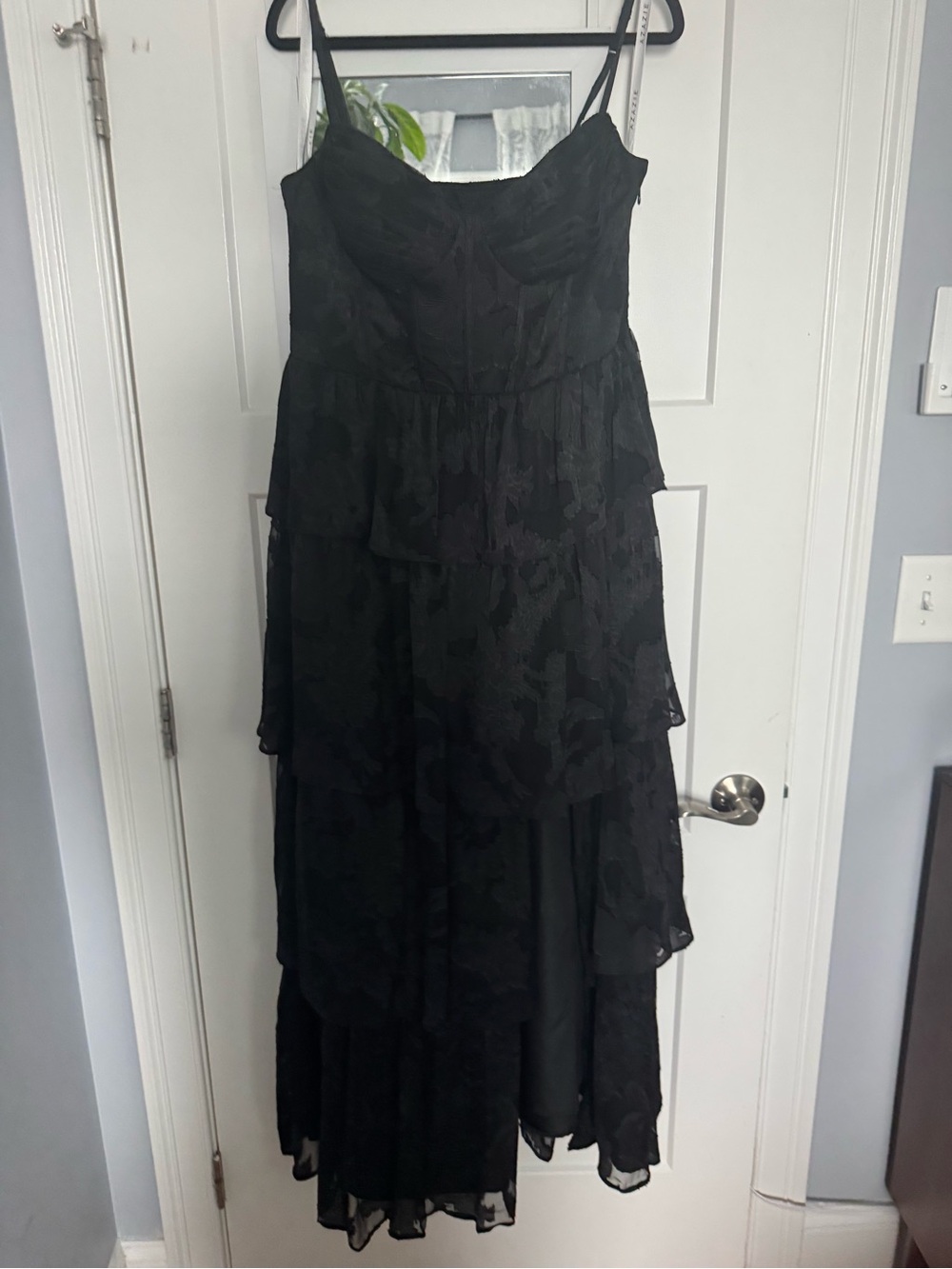 Azazie Black Tiered Lace Maxi Dress